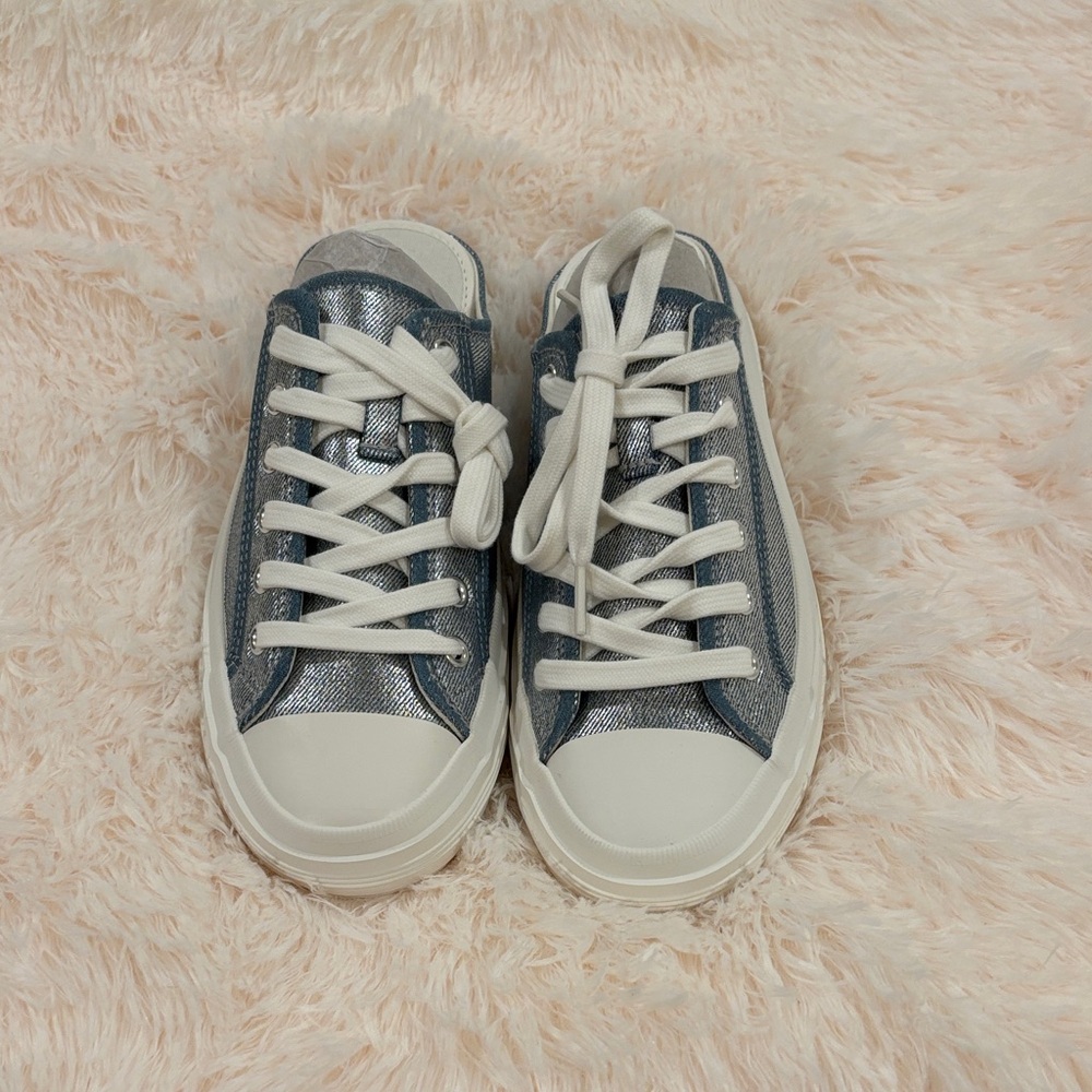 Zara Metallic Silver and White Sneakers